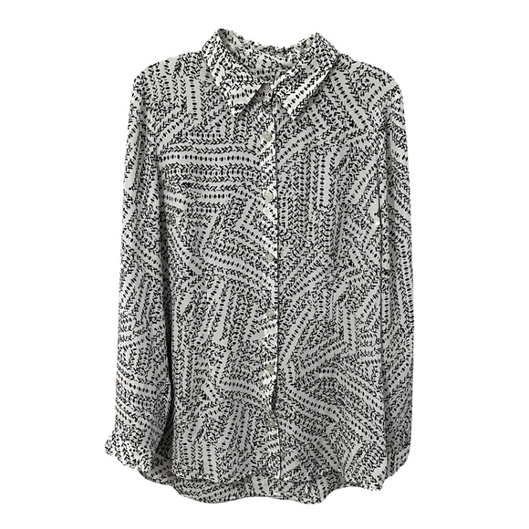 CAbi Split Back Long Sleeve Blouse Black White Abstract Print Style 3255 Size M - Picture 3 of 12